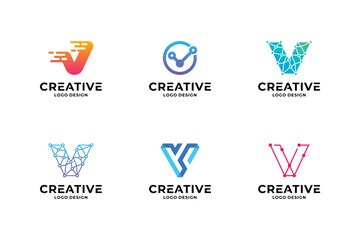 Set of creative letter V logo design template.