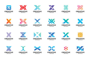 Set of collection letter X logo design templates. Abstract initial letters X symbol logo vector.