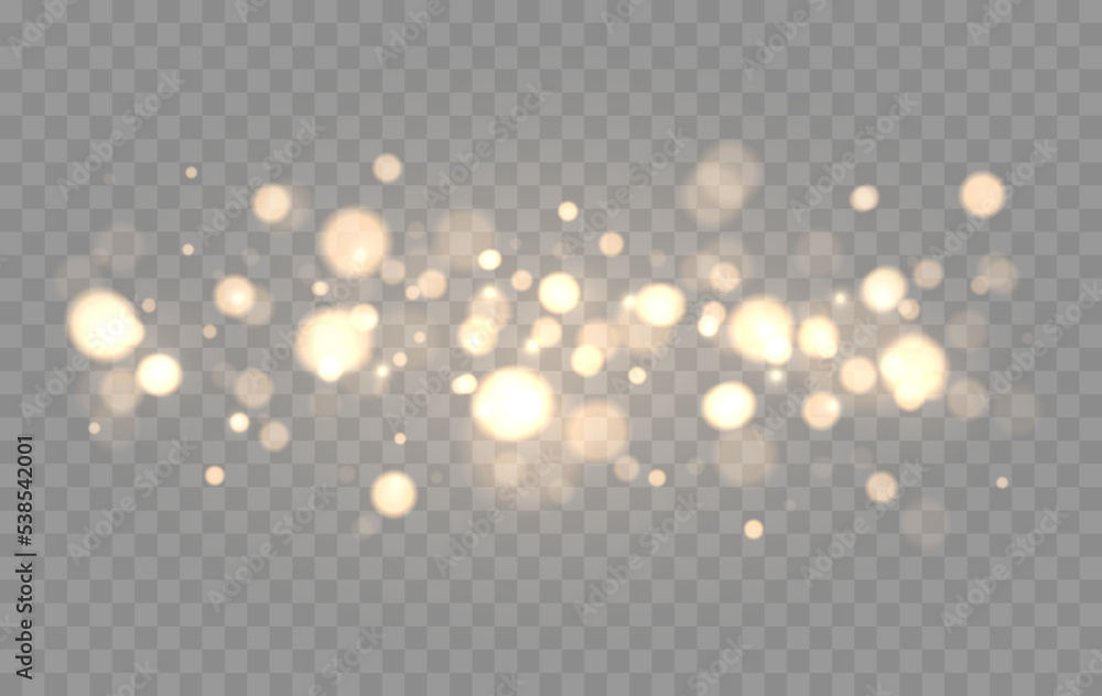 Poster Shining bokeh isolated on transparent background. Golden bokeh lights with glowing particles isolated. Christmas concept.