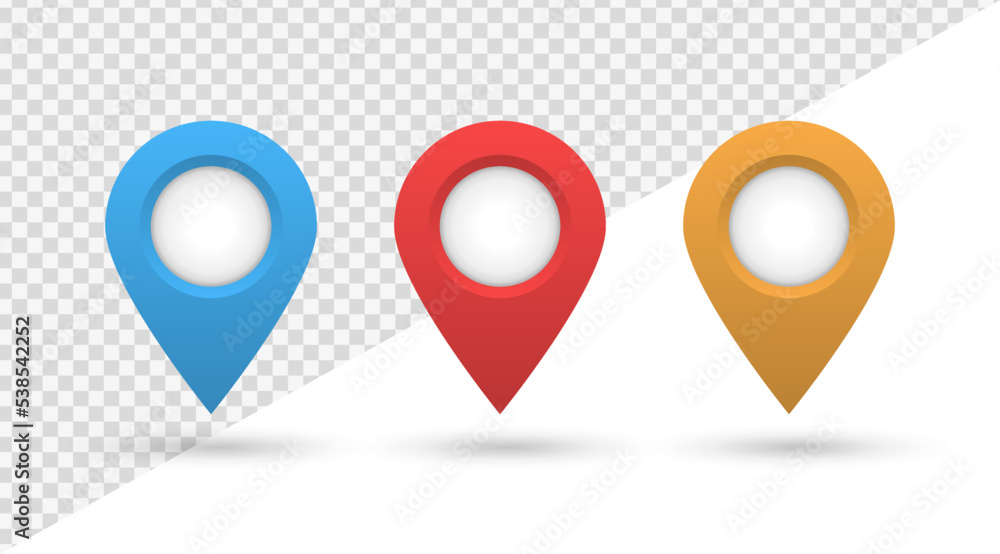 Aufkleber 3d location map pointer icon, place pin marker sign - location pin 3d icons . red gps map pointers in red frame, destination symbols in 3d. red, orange, blue, location, icon
