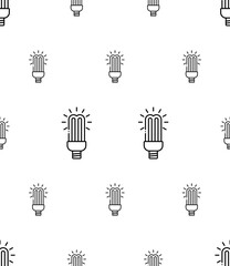 Cfl Lamp Icon Seamless Pattern, Compact Fluorescent Lamp, Energy Saving Light Lamp