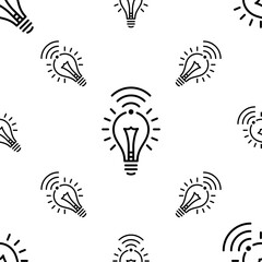 Wifi Led Bulb Icon Seamless Pattern, Li-Fi Internet, Light Fidelity Wireless Communication Technology