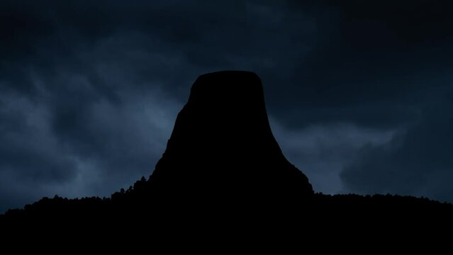 Lightning and Thunderstorm flash over the Devils Tower Natural Monumen in Wyoming, USA