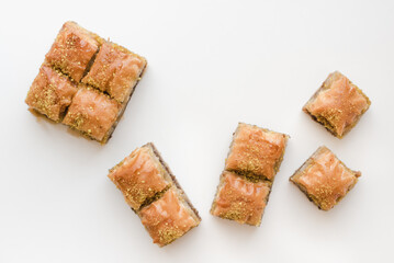 Baklava on a white background. Confectionery products. Oriental sweets.