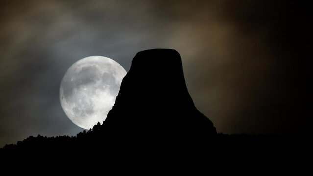Devil's Tower: Time Lapse by Night with Full Moon, Wyoming