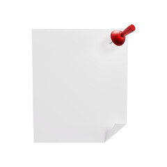 Note paper with red pin 3d rendering illustration