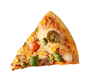 Tasty pizza on transparent background. Slice of vegetables pizza on transparent PNG. transparent