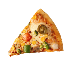 Tasty pizza on transparent background. Slice of vegetables pizza on transparent PNG. transparent