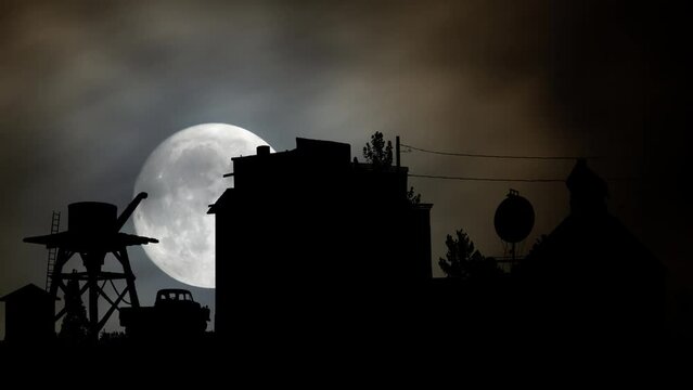 Gost Town of El Dorado, Time Lapse by night with Full Moon, Nelson, Nevada, USA