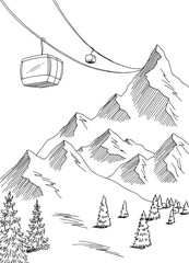 Cable car graphic mountain black white landscape sketch vertical illustration vector  © aluna1