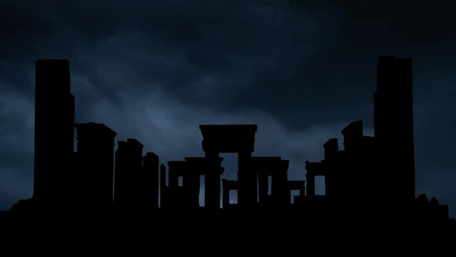 Lightning thunderstorm flash over Persepolis, the ancient capital of the Persian Achaemenid Empire, Iran
