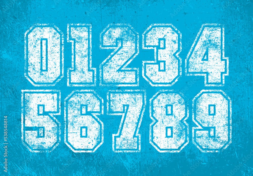Fototapete american football numbers with a scratched worn texture. detailed individually textured characters. 