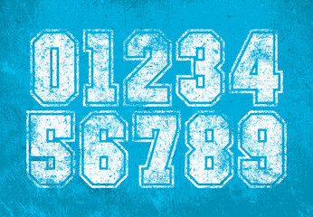 American Football Numbers with a scratched worn texture. Detailed individually textured characters. Unique design font