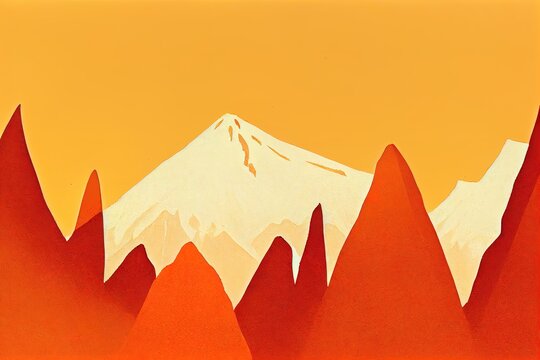 Volcano Forest Lanscape Isolated Orange Illustration