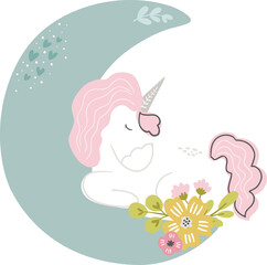 Baby cute scandinavian hand drawn unicorn clipart