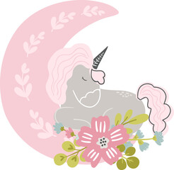 Baby cute scandinavian hand drawn unicorn clipart