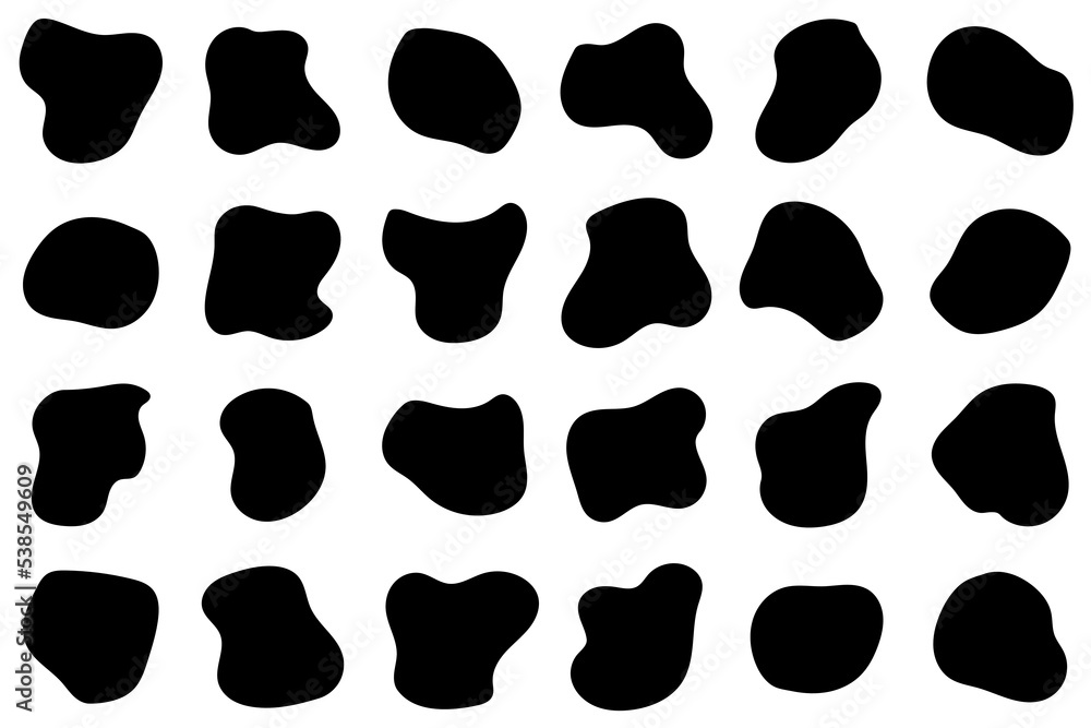 Poster abstract liquid shapes set. irregular oval blob. futuristic shape ink blots. liquid elements. random