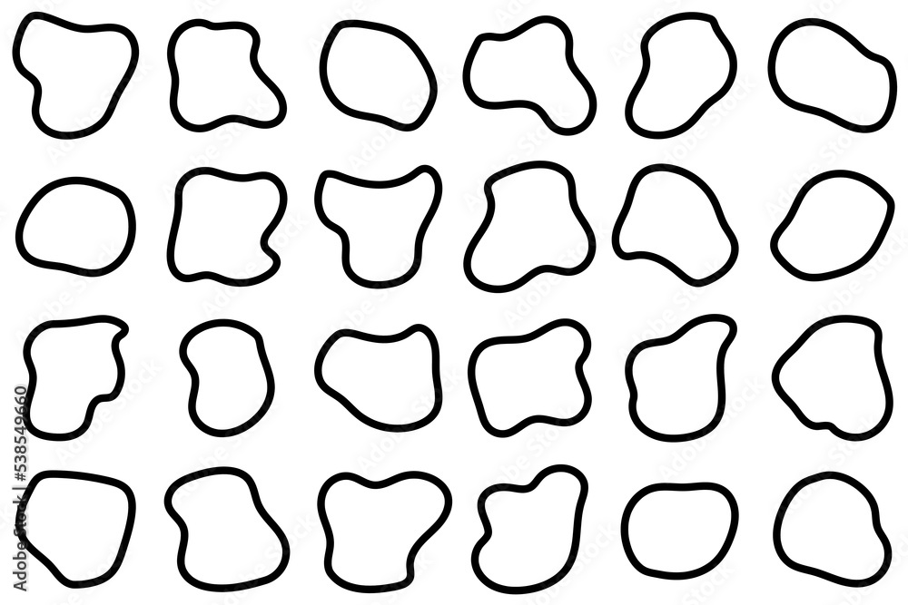 Poster abstract linear liquid shape set. abstract black shapes. liquid shape elements. random outline fluid
