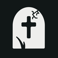 Vector black and white grave stone with cracks, tombstone, grave. Element for design, template for website, icon for apps. Death, Halloween. Creepy scary illustration in cartoon style.