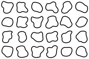 Abstract linear liquid shape set. Abstract black shapes. Liquid shape elements. Random outline fluid shapes. Liquid elements. Random blotches. Abstract blotch shape. Vector illustration