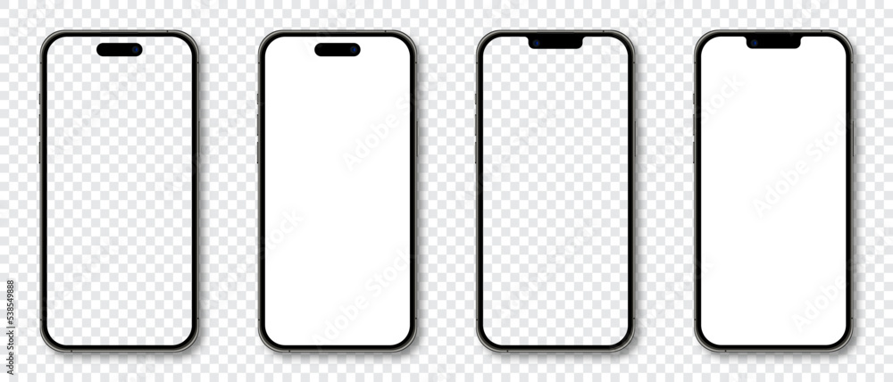Poster realistic models smartphone. smartphone mockup collection. realistic trendy different models smartph