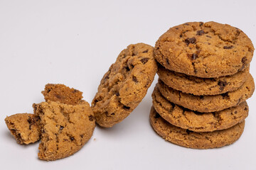 Chocolate chip cookies isolated on white background, Homemad cookies close up. High quality photo