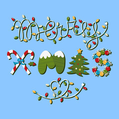 Merry christmas, decorated handmade lettering illustration