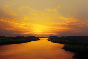 Fototapeta premium A beautiful and tranquil sunset over a river. 