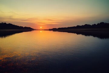 A beautiful and tranquil sunset over a river. 