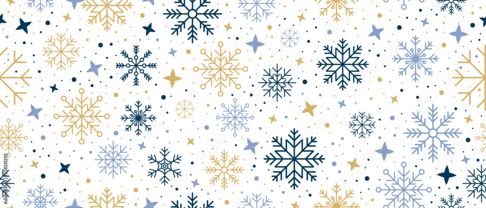 Poster abstract snowflake seamless border. snowflakes seamless pattern. snowfall repeat backdrop. winter ho