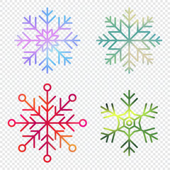 Set of vector watercolor snowflakes. Collection of artistic snowflakes with watercolor texture. Set of snowflakes. Vector illustration