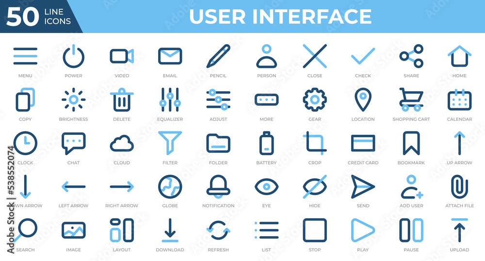 Aufkleber set of 50 user interface icons in colored line style. menu, calendar, clock. colored outline icons c