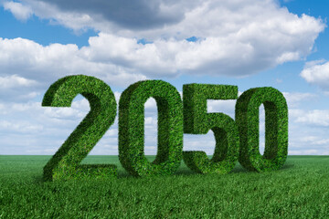 Numbers 2050 from grass. A symbol of sustainable development and full transition to renewable...