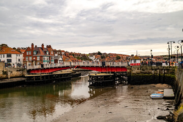 Fototapeta na wymiar The swing Bridge over the River Esk in the seaside town of Whitby, North Yorkshire