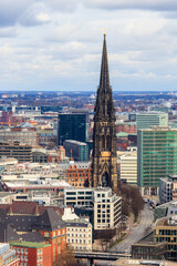 Aerial view of Hamburg city center, Germany. View from bell tower of St. Michael's Church