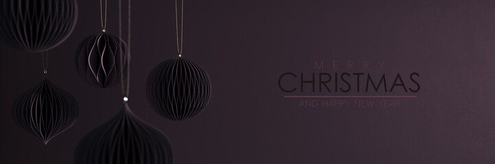 Modern paper Christmas decoration with text on dark purple background 3D Rendering, 3D Illustration