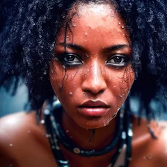 Abstraktes Porträt eines Fantasy-Ebenholzmädchens. Modische Frau mit Dreadlocks. Kreatives schönes Mädchen. © designprojects