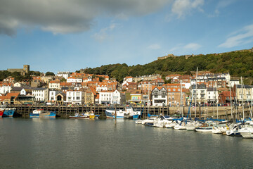 Fototapeta na wymiar The marina in the seaside town of Scarborough, North Yorkshire on a bright and sunny day