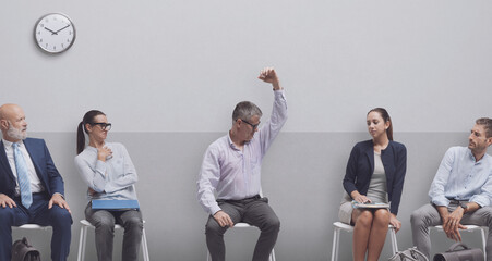 Anxious man waiting for a job interview