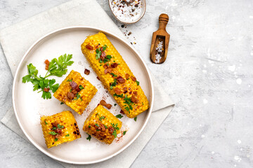 Sweet corn grill with paprika salt and parsley	