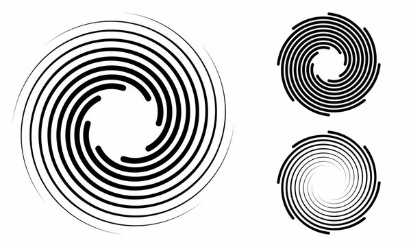 Set of spirals with lines as dynamic abstract vector background or logo or icon.