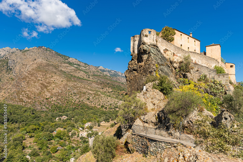 Wall mural citadel built on top of a hill in corte town, corsica island, france