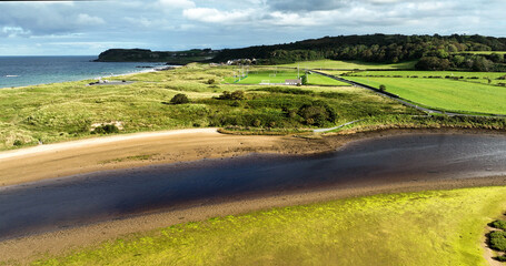 Aerial Photo of Culdaff river Beach Strand on the Co Donegal Coast Ireland