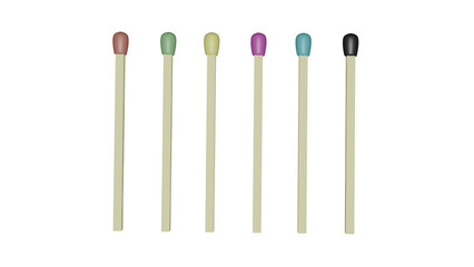 Set of colorful wooden matches isolated on transparent background. 3D render