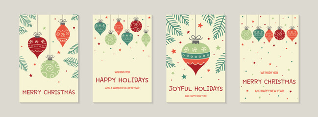 Fototapeta na wymiar Hand drawn Christmas balls. Design of a greeting cards - set. Vector illustration