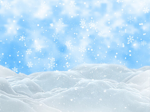 3D Christmas winter landscape with falling snow