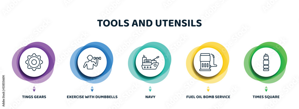 Poster editable thin line icons with infographic template. infographic for tools and utensils concept. incl
