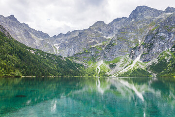 Lake of Morskie Oko or Eye of the Sea, in the High Tatras mountain range of Tatra National Park