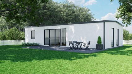 3d render of a well-maintained house with a landscape.