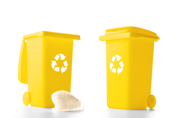 Trash bin. Yellow dustbin for recycle plastic trash isolated